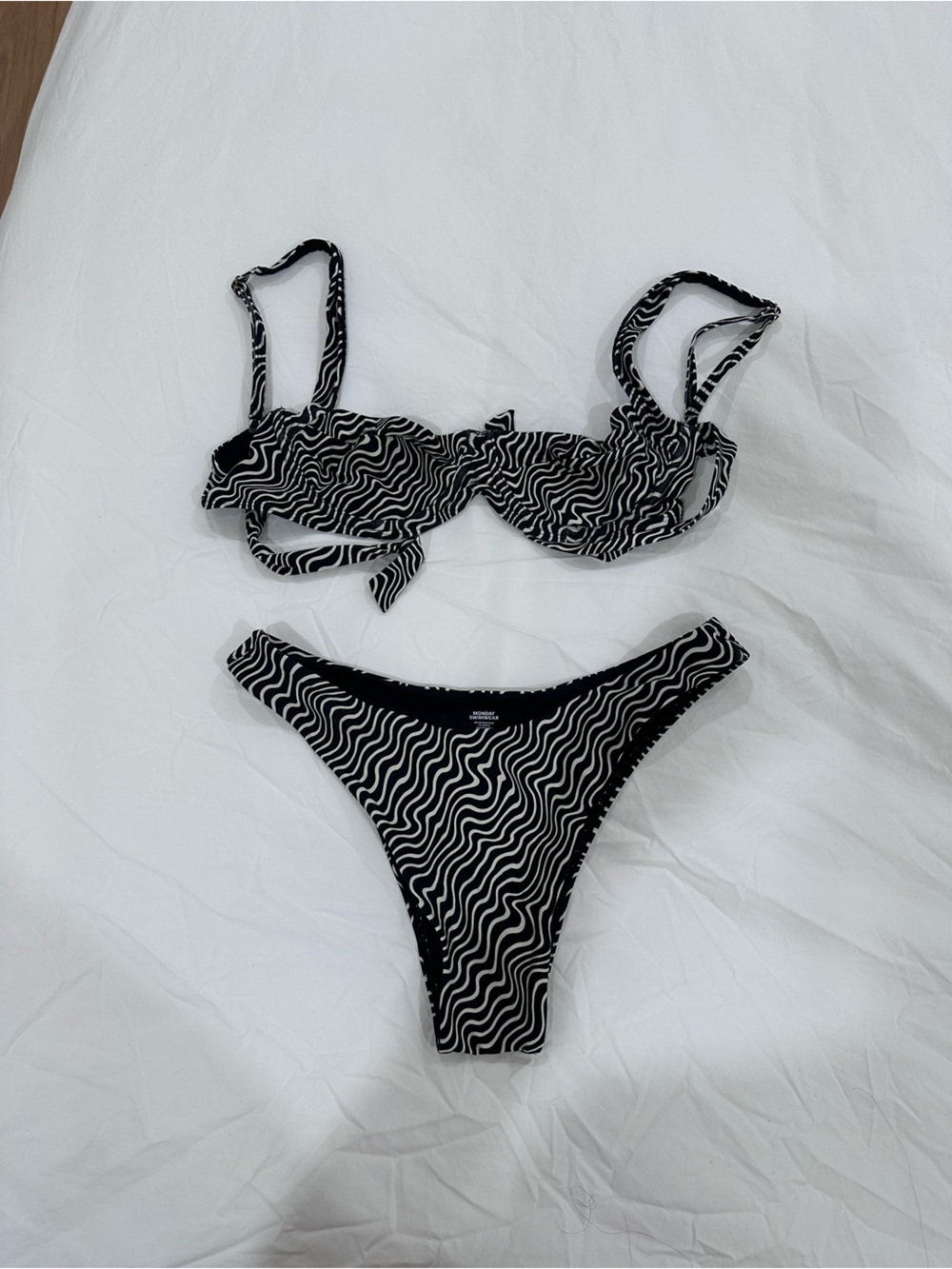 Monday Swimwear Black & White Wavy-Print Bikini Set